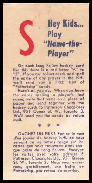 1948-49 Paterson Hockey Card Hockey Patter